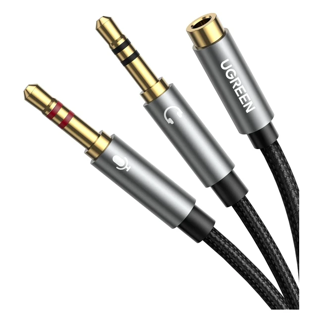 UGREEN Audio Y-Adapter Jack Kabel 3,5mm Buchse auf Klinkenstecker für Headset und Mikrofon, Aluminiumgehäuse, CTIA-Standard für Computer, Laptops und mehr