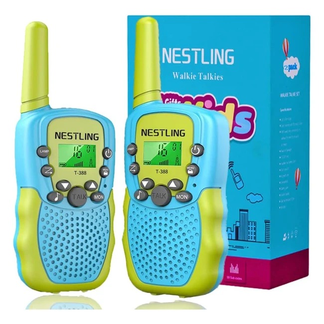 Talkie-walkie enfants Nestling, 2 voies, 8 canaux, lampe de poche, cadeaux pour 3-12 ans, camping et aventures extérieures, paire bleu-vert
