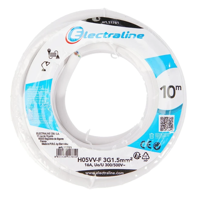 Couronne de câble Electraline 11781 H05 VVF 3G15 10m blanc - Idéal pour usage interne