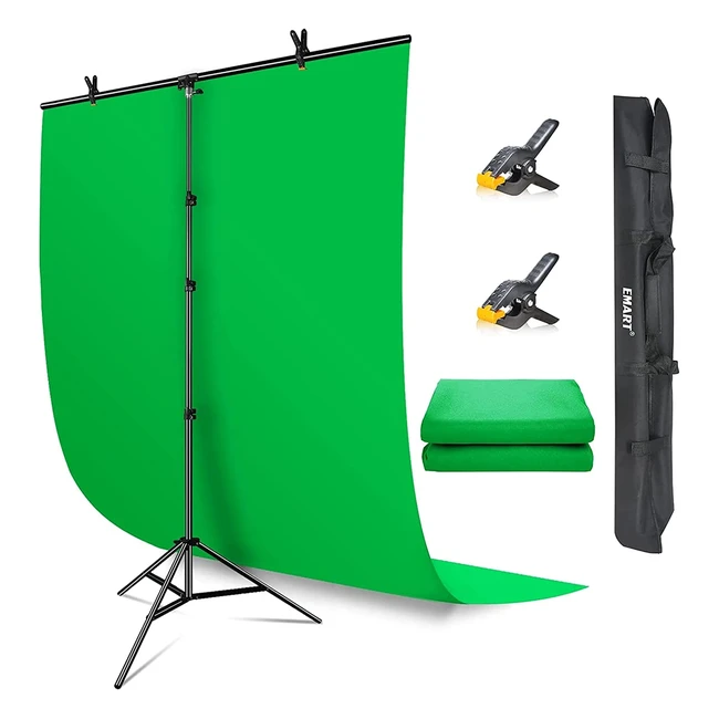 Emart Green Screen Background with Stand - 15x 2.6m/5x 8.5ft - High-Quality Polyester Fabric - Perfect for Chroma Key Video Shooting & Streaming
