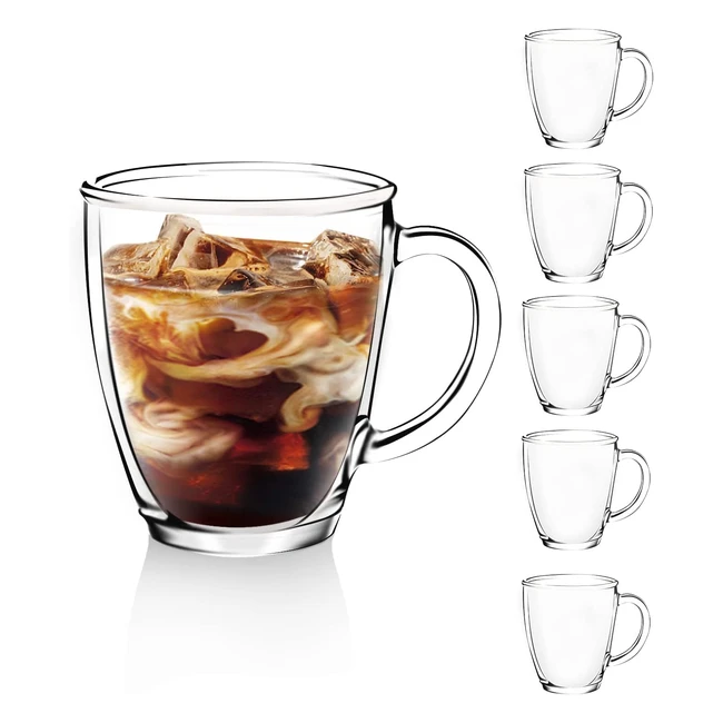Designmaster Premium Glass Coffee Mugs - Set of 6, 350ml, Perfect for Hot/Cold Beverages