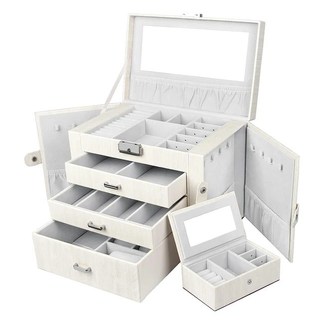 Caja joyero Yorbay con espejo y cajones - Organizador de joyas para pendientes, pulseras y anillos - Mini caja de joyería de viaje