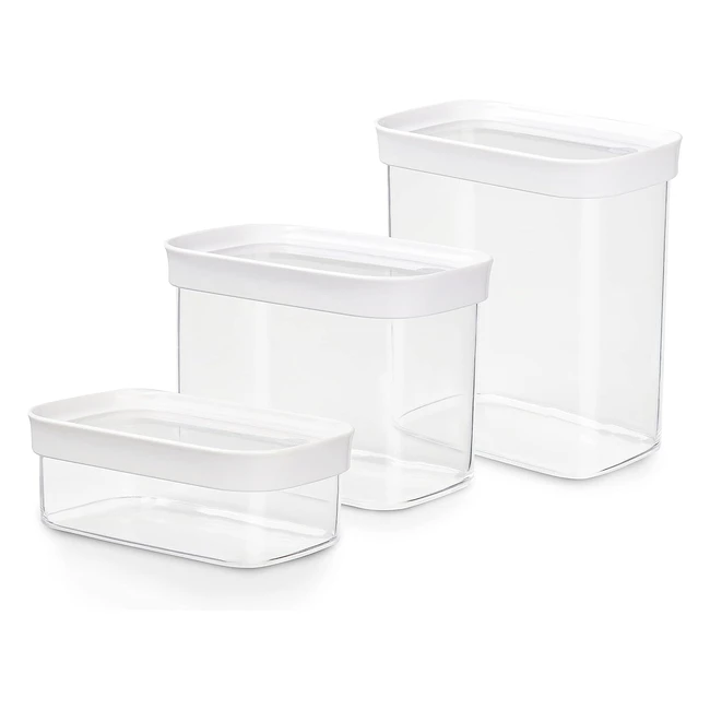 EMSA Optima 3-teiliges Trockenlagerbehälter-Set, 0,45-1,16 Liter, rechteckig, 100% sicher, hygienisch, platzsparend, frischesiegel, BPA-frei