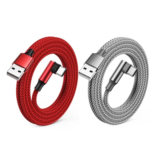 Fast Charging USB C Cable - 10ft Right Angle Nylon Braided Type C Charger for Samsung Galaxy S21 S20 S10, Huawei P40 P30 P20, HTC, Moto, Google Pixel - 2 Pack