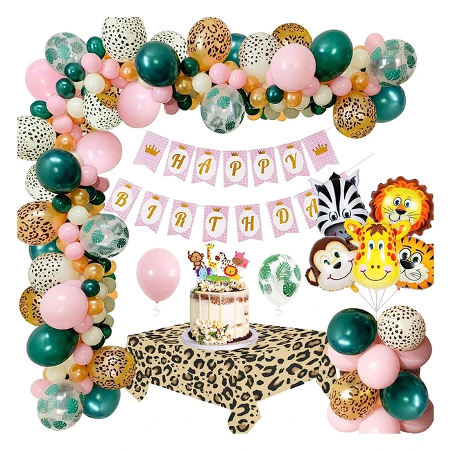 Decorazioni Compleanno Giungla - Set di Palloncini Rosa e Verde con Animali Safari - Riutilizzabile