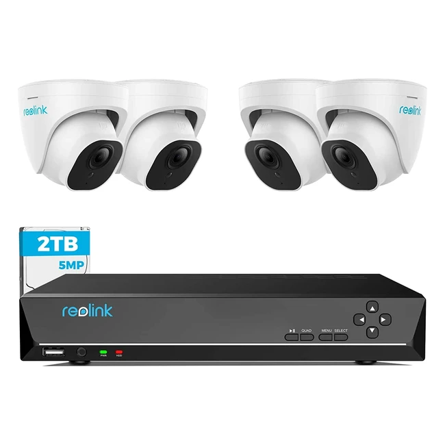 Reolink 5MP Outdoor Überwachungskamera Set - 4 x 5MP PoE IP Dome Kameras, 8CH 2TB HDD NVR, 247 Videoüberwachung, Audioaufnahme, Bewegungssensor, Nachtsicht
