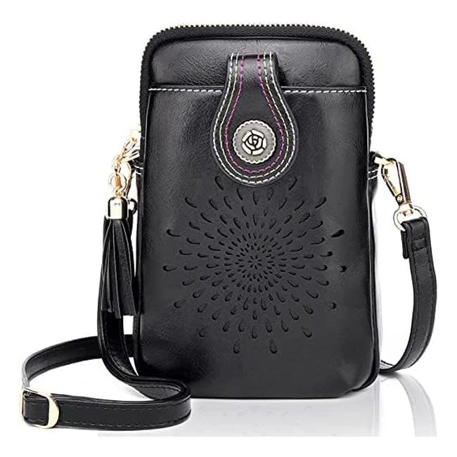 Aphison Sunflower Tassel Crossbody Phone Bag - Vegan Leather, Fits Phones up to 6.7 Inches