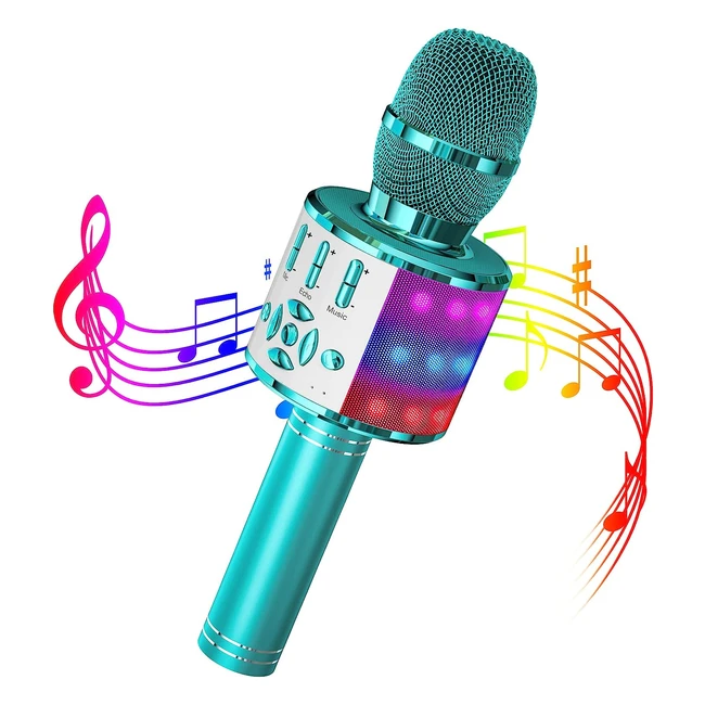 Wowstar Wireless Karaoke Microphone with LED Lights for Android iOS Devices - Multifunctional 5 in 1 Handheld Mic