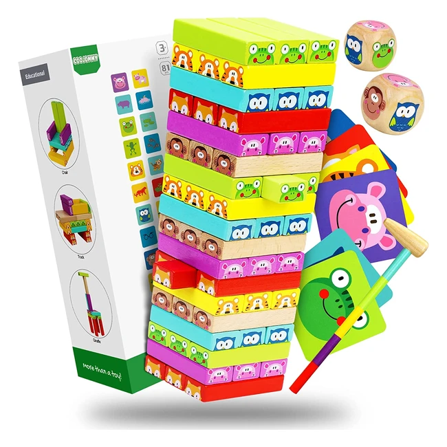 Tour de blocs empilables Coojommy 4 en 1 avec animaux et couleurs - Jeu dquil