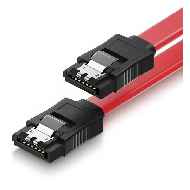Câble SATA 3 deleycon 0.3m pour HDD/SSD - Clip métal - 6 Gb/s - 2 fiches droites type L - Rouge