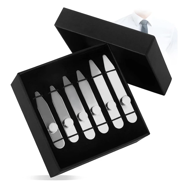 AOLVO Stainless Steel Collar Stiffeners with 6 Magnets - Durable and Reusable Metal Shirt Collar Stays for Men - 3 Sizes in a Gift Box
