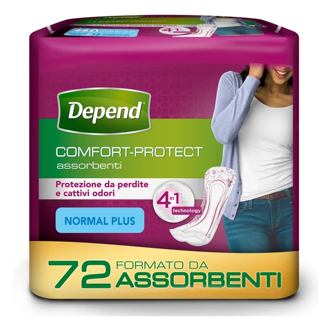 Depend ComfortProtect Assorbenti Donna Normal Plus - Confezione da 72 - Protezione 3 volte superiore