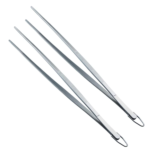 Hinmay 12inch Stainless Steel Tweezers with Hook - Set of 2 - Durable Ergonomic