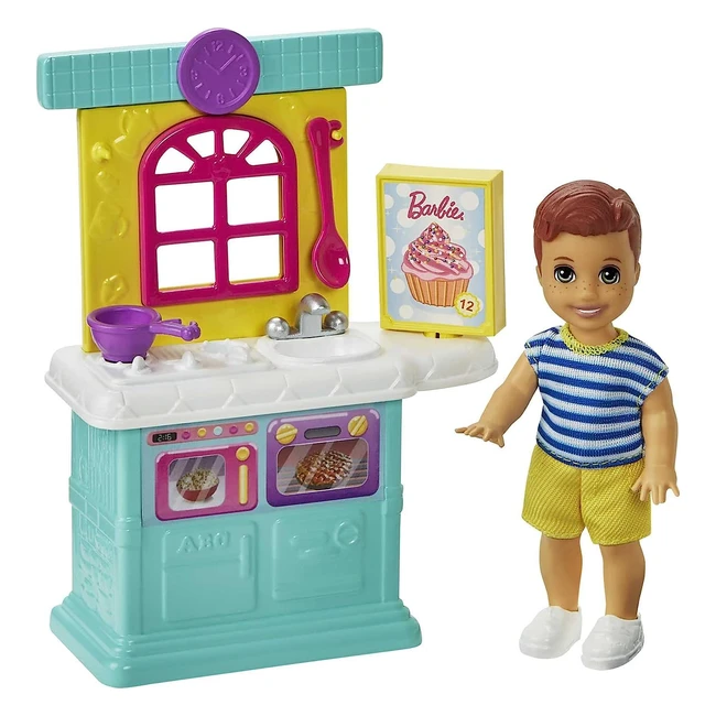 Barbie Famille Skipper Babysitter Coffret Jouons - Cuisiner avec Minipoupée Garçon - Éléments de Cuisine et Accessoires - Jouet pour Enfant