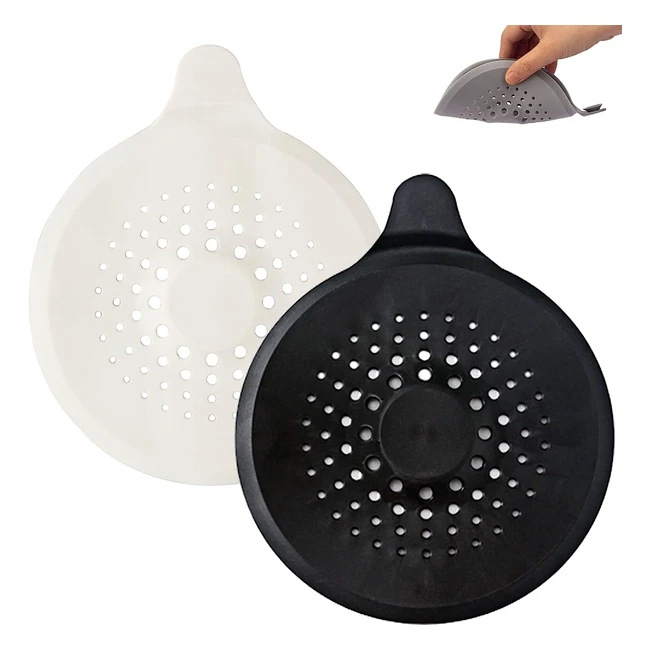 2 Pack Shower Drain Hair Catcher - Silicone Foldable Sink Strainer - Durable  E