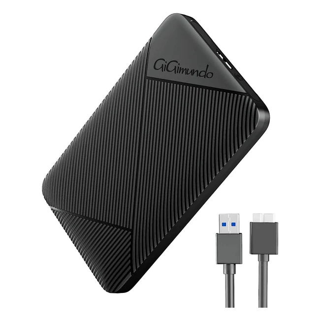 Gigimundo GGPW25U3 25 HDD/SSD Enclosure - SATA to USB 3.0, Tool-Free Case for 7mm/9mm Drives - Compatible with Xbox, PC - Black