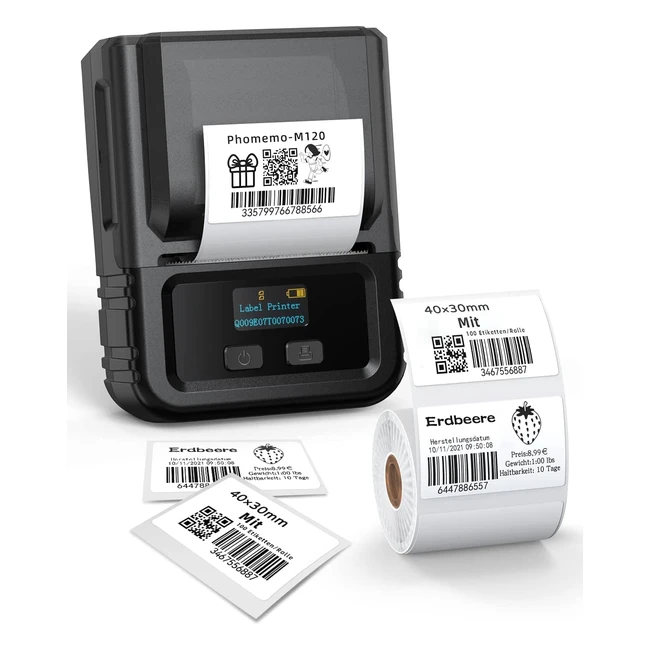 Impresora de etiquetas Phomemo M120 con Bluetooth, impresión térmica inalámbrica de códigos de barras para minoristas, compatible con Android y iOS - Negro
