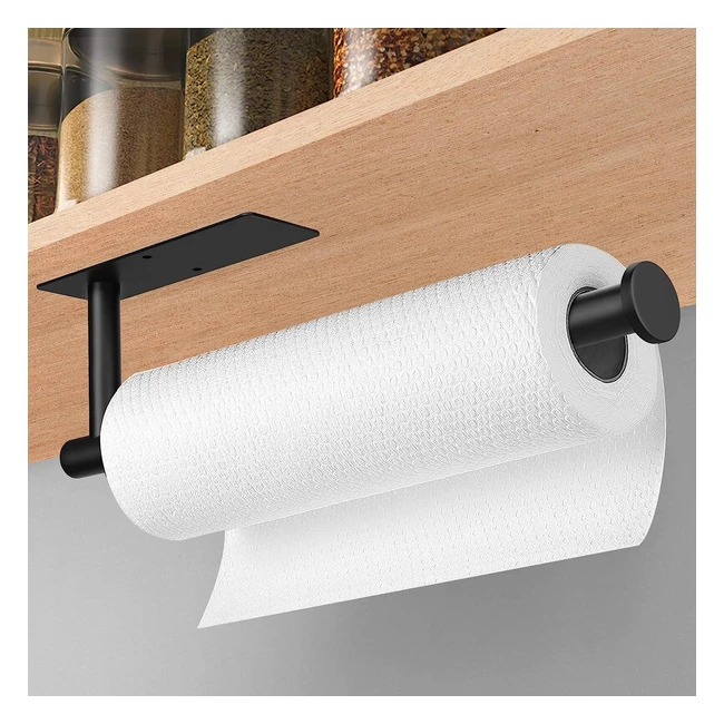 SpreCenk Kitchen Roll Holder - Self Adhesive or Drilling - Stainless Steel - Black