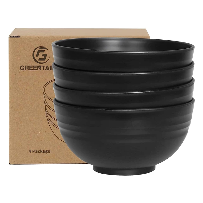 Greentainer Unbreakable Large Cereal Bowls - Lightweight Bowl Sets - Dishwasher & Microwave Safe - 24 oz - Black