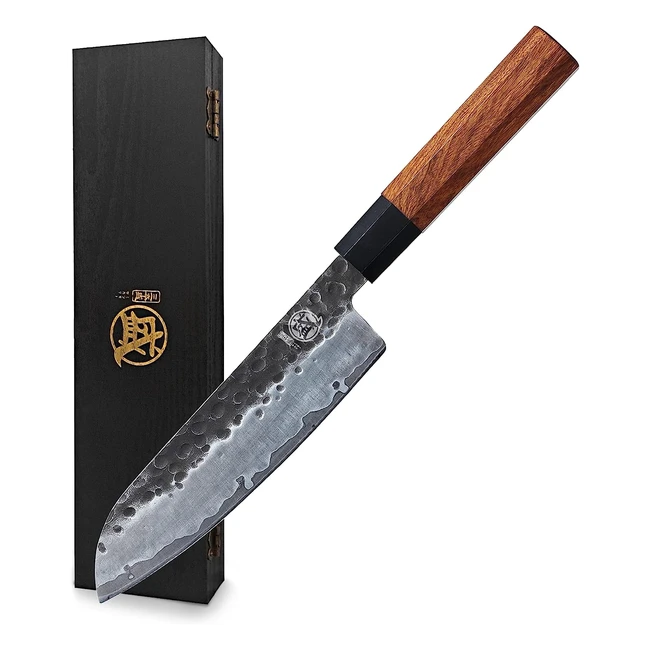 Couteau de cuisine japonais Mitsumoto Sakari 18 cm en acier haute carbone - Manche en bois de rose