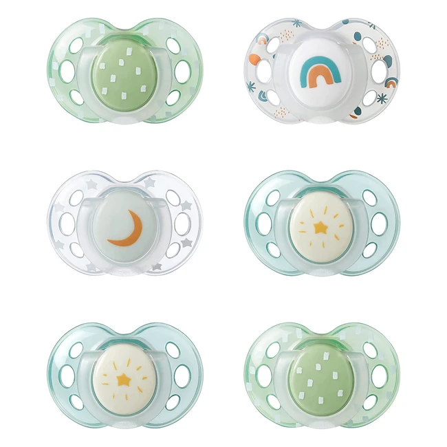 Tommee Tippee Night Time Soothers 1836M Pack of 6 - Symmetrical Orthodontic Design