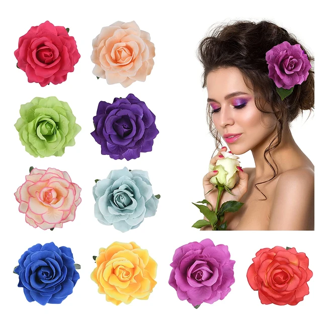 Multicolor Rose Hairpin Flower Brooch - URAQT 10 Pieces