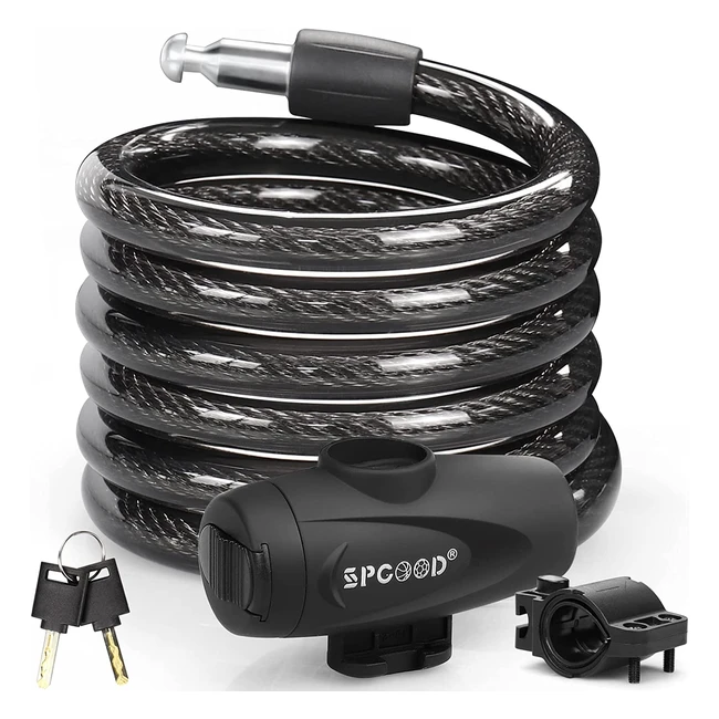SPGOOD Bike Lock 1200mm12mm with 2 Keys - High Security Lightweight Cable Lock