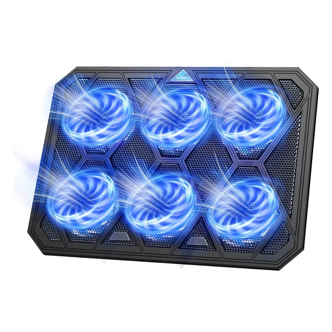 Tecknet Laptop Cooling Pad - 6 Ultra Quiet Fans - Rapid Cooling - Adjustable Height - Blue LED Light - 2 USB Ports