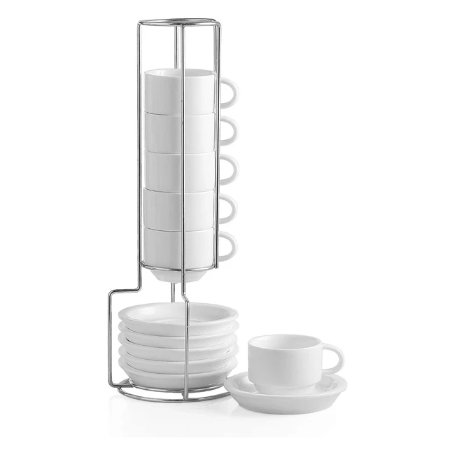 Sweejar Home Porcelain Espresso Cup Saucer Set - Stackable Demitasse Cups with M