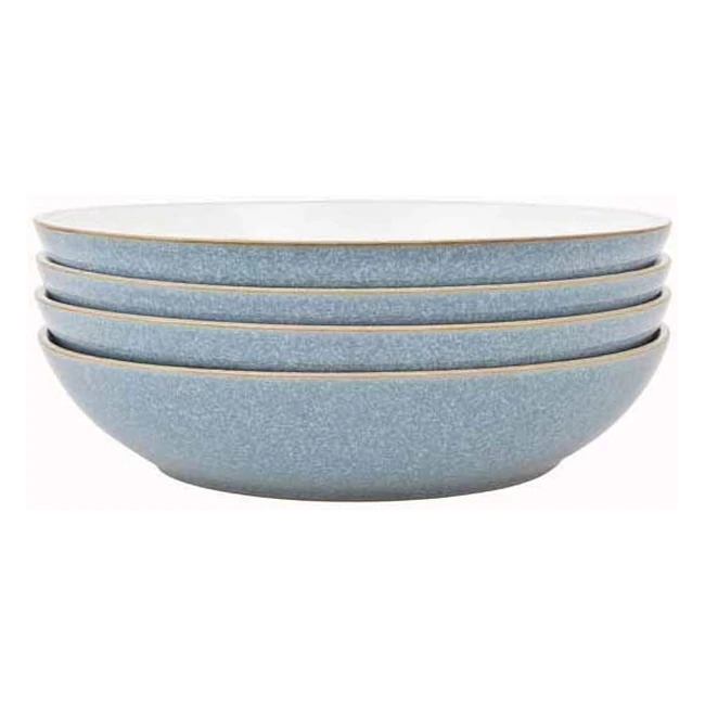 Denby Elements Blue Pasta Bowls Set of 4 - Handcrafted in England High Quality 