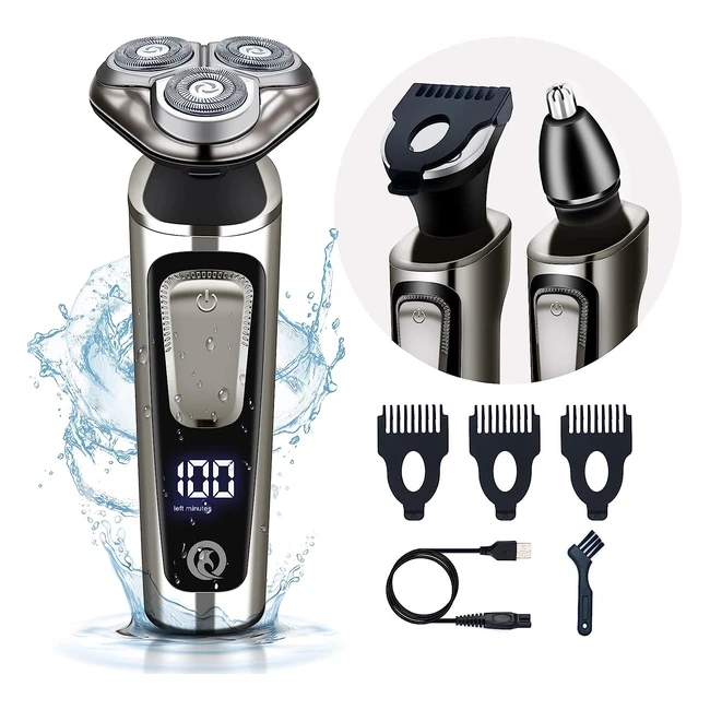 Qhecomce Electric Shaver for Men - Fast Charging 3-in-1 Waterproof Rotary Shave