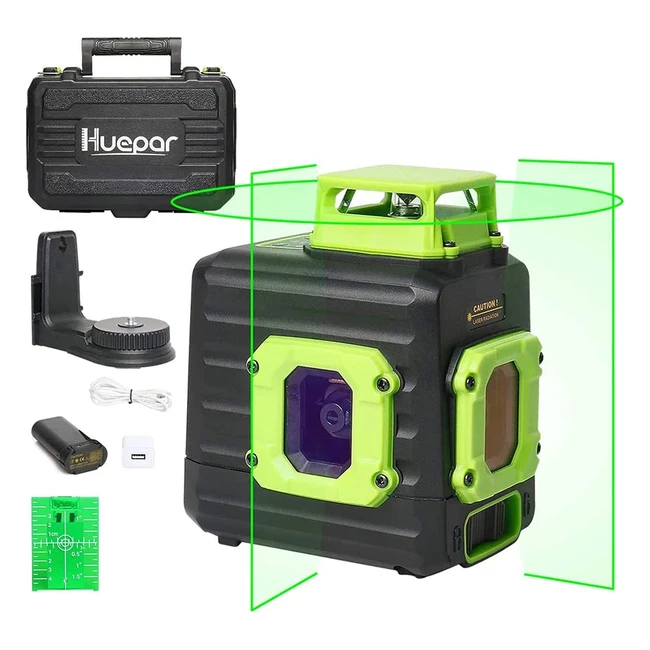 Huepar Cross Line Laser Level Green 360° - Self-Leveling Alignment Multi Line Laser Tool - B21CG