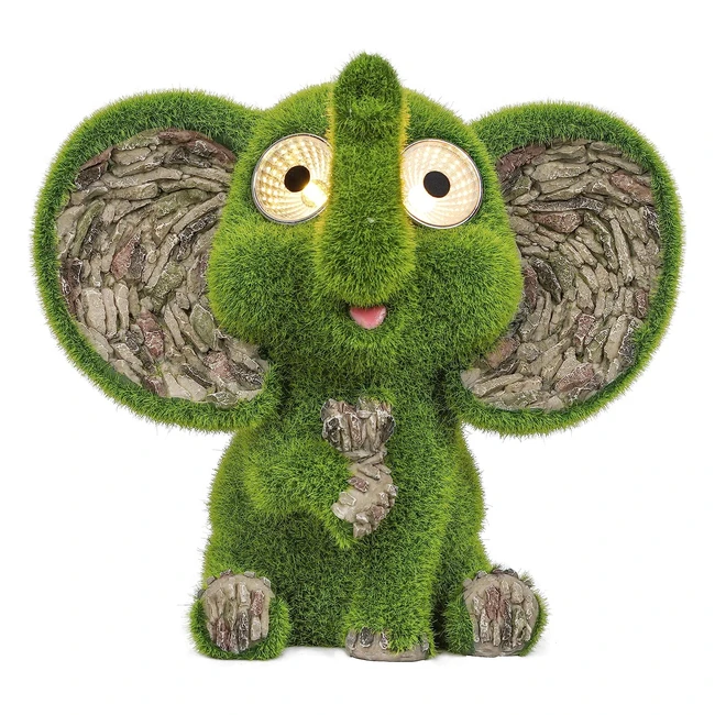 Cute Grass Elephant Statues with Solar Light Eyes - Waterproof Resin Ornaments f