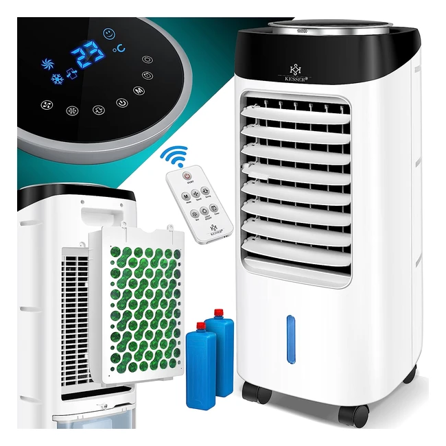Climatiseur Mobile Kesser 4in1 - Télécommande, Ventilateur, Réservoir 7L, Minuterie, Humidificateur Ionisant - Blanc/Noir