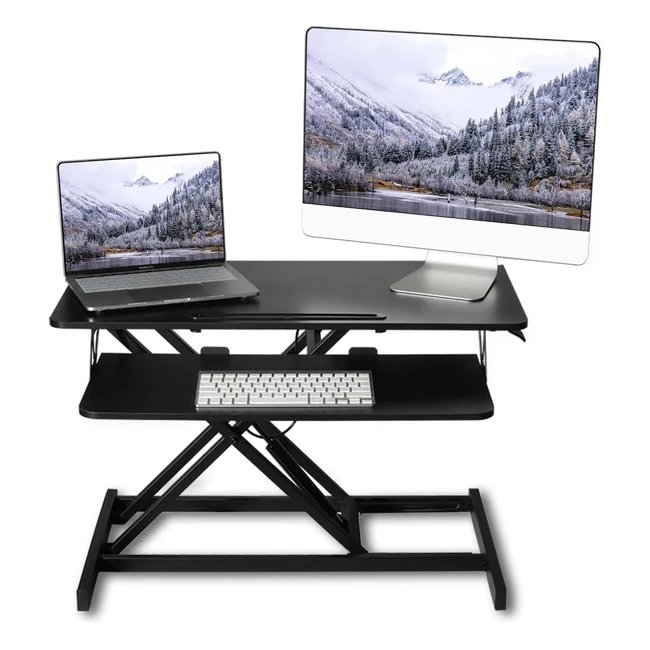 ErgoMaker Height Adjustable Standing Desk Converter - 32 inch Wide Platform - Quick Sit to Stand - Dual Monitor - Black