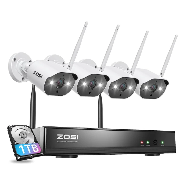 Kit Videosorveglianza Zosi 3MP WiFi Esterno 8CH 1TB NVR con 4x 3MP Telecamera Wi
