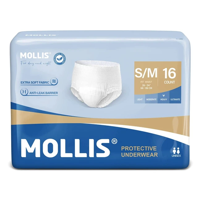 Mollis Adult Incontinence Postpartum Underwear | Leak Protection | Odor Control | Small/Medium | 16 Count