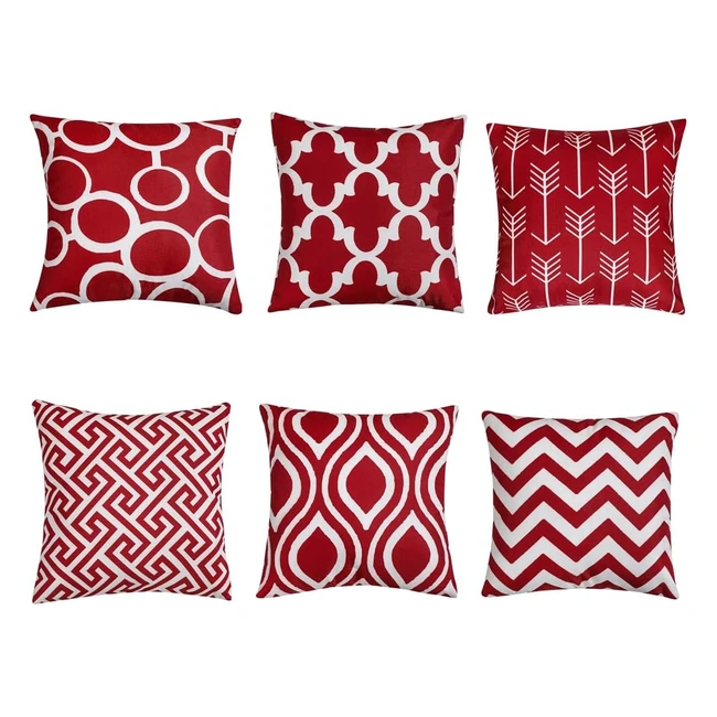 Qualknoy Cushion Covers 18x18 Set of 6 - Modern Geometric Red Throw Pillow Case - Breathable & Stylish Design