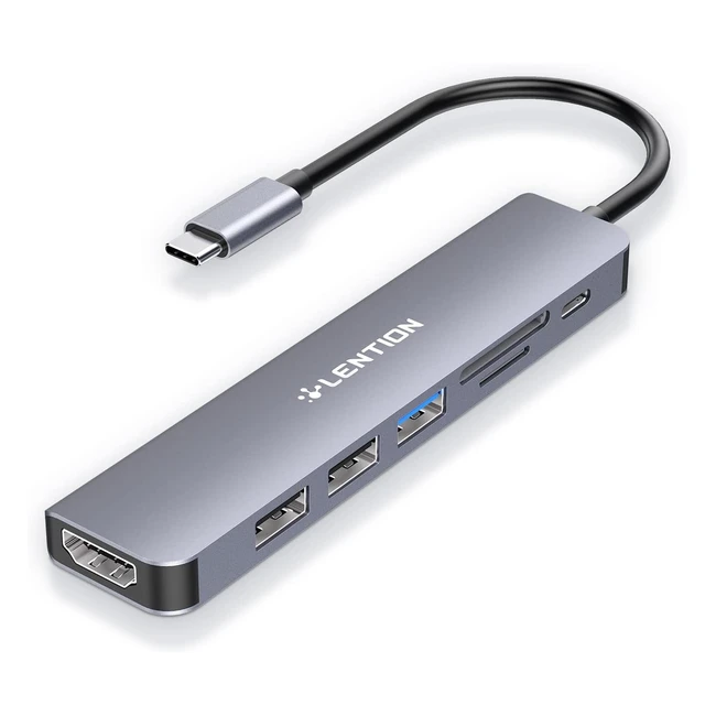 Hub USB-C Lention avec charge PD 100W HDMI 4K Lecteur de carte SD/micro SD USB 3.0 Adaptateur USB-C - Compatible MacBook Pro/Air, Chromebook, iPad - Gris