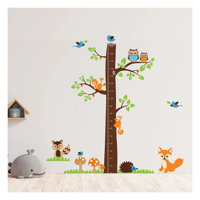 Adesivo da parete per bambini con metro albero con volpi multicolore - Walplus 