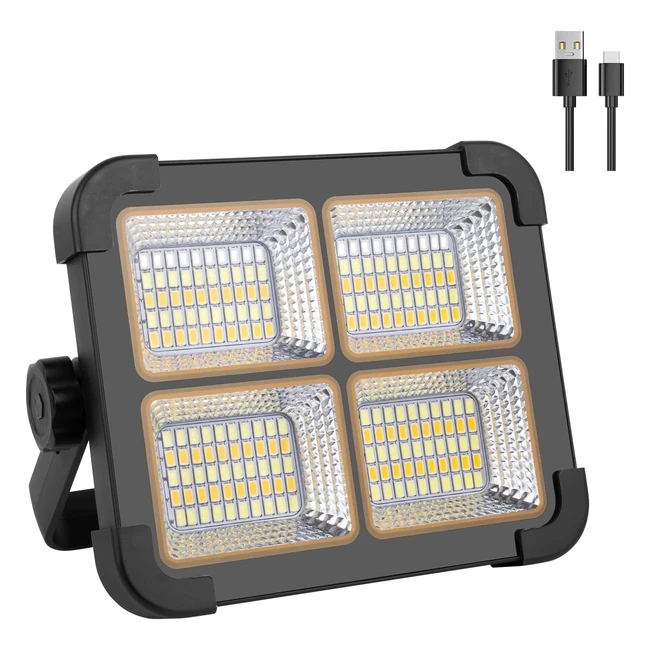 Faro LED Ricaricabile 80W - Faretto da Cantiere con Pannello Solare - 200 LED - 4 Modalità - Magnete - Faretto LED Ricaricabile per Campeggio Garage Emergenza