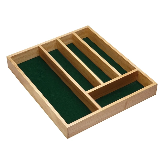 Bandeja de madera para cubiertos KitchenCraft - Organizador con forro de fieltro y 5 compartimentos