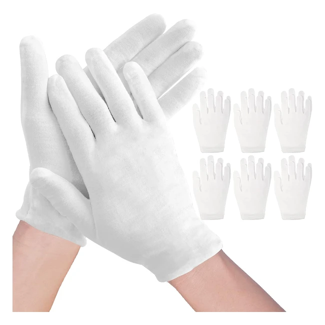 Occan White Cotton Gloves for Eczema - Moisturizing, Comfortable & Washable (6 Pairs)