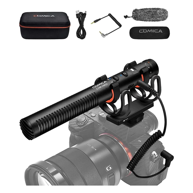 Comica CVMVM20 Shotgun Video Microphone with OLED Power Display - SuperCardioid Directional Camera Mic for Canon Nikon Sony DSLR Cameras - Smartphone