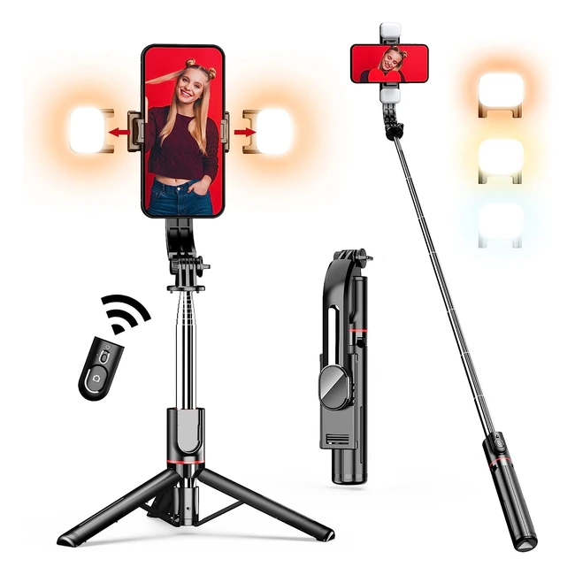 Palo Selfie Trípode Mejorado con Luces de Relleno - 115cm - Control Remoto - 360 Rotación