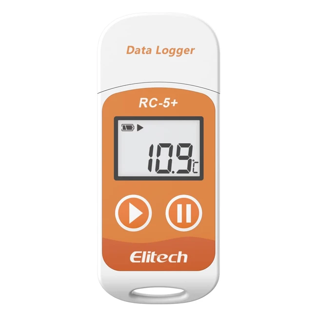 Elitech RC5 Registrador de Datos de Temperatura - Informe por Teléfono - Pantalla LCD - Generar Informe PDF - 32000 Puntos