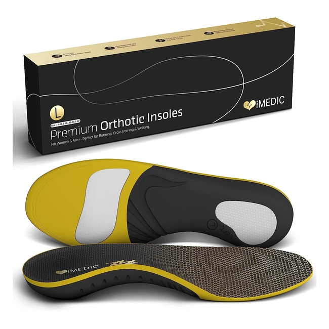 iMedic Premium Semelles Orthopédiques pour Femmes et Hommes - EU 42-44 - Semelles Chaussures Gel - Confort et Soutien de la Voûte Plantaire