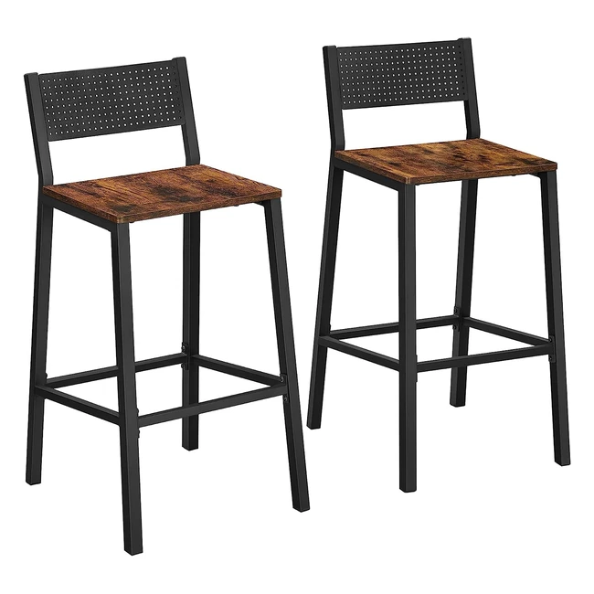VASAGLE Breakfast Kitchen Bar Stool Set of 2 - Industrial Style Rustic Brown and