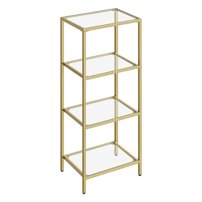 VASAGLE 4-Tier Glass Shelf Bookshelf Storage Rack - Easy Assembly - Gold - LGT28G