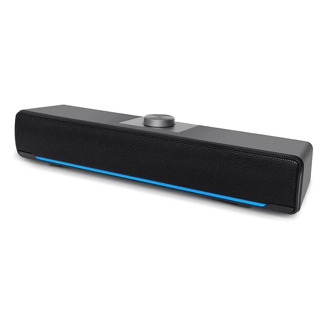 Aufine PC Speakers - Powerful Stereo Soundbar with USB LED - Volume Control - Black